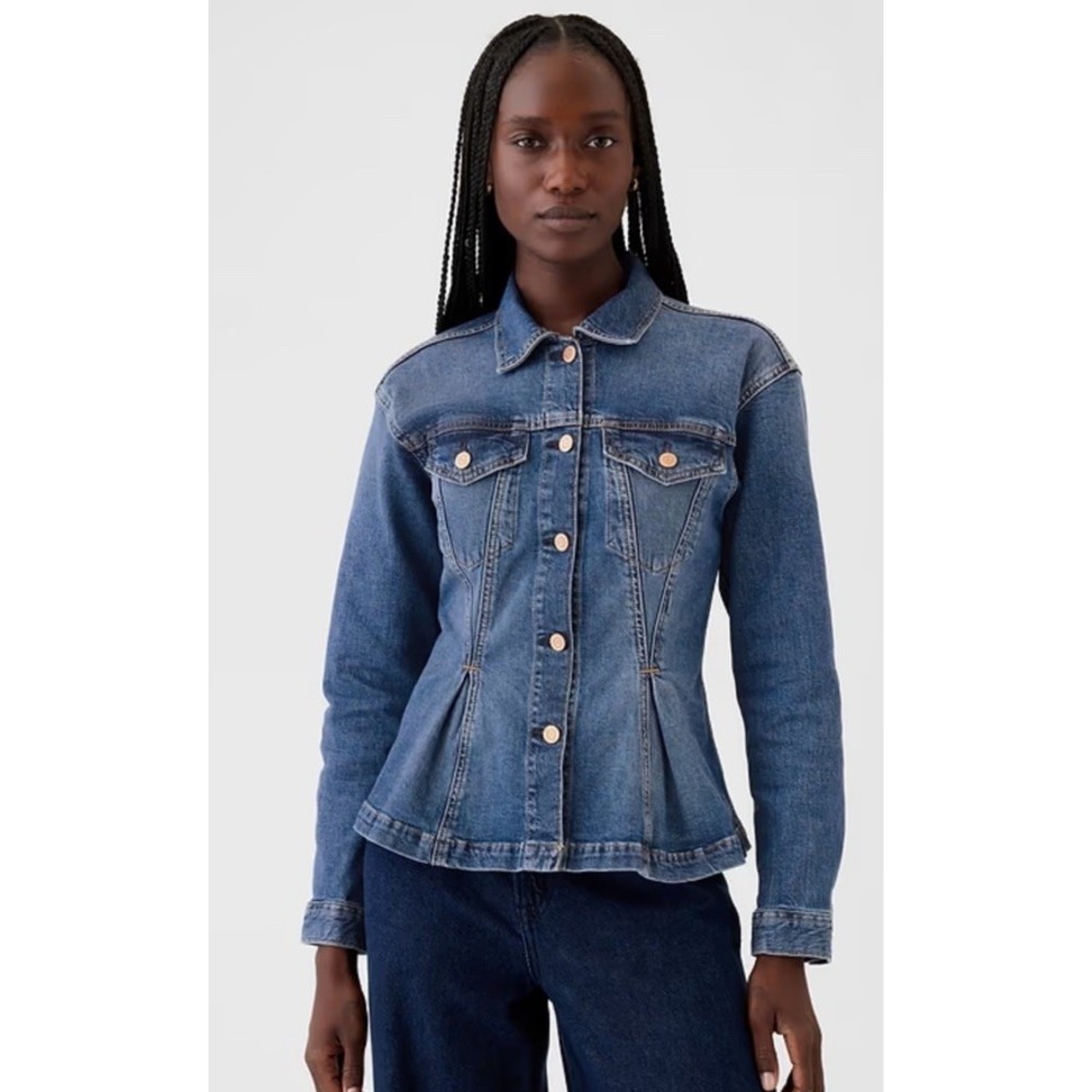 NWT Gap Cinched Peplum Denim Jacket  Medium Indigo #498999 Size M Tall